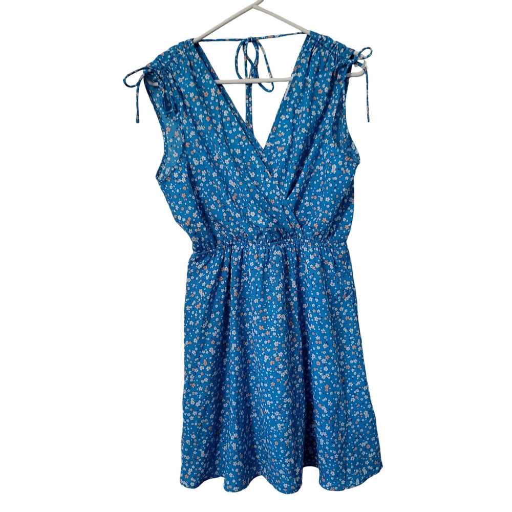 Kaileigh Blue Ditsy Floral Dress M Sleeveless Fit Flare Wedding Guest Romantic
